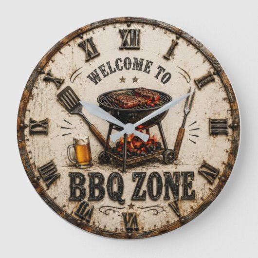 BBQ Zone  Barbecue Grill Große Wanduhr (Vorderseite)