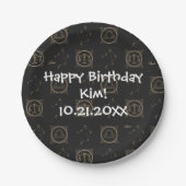 Bday Black & Gold Zodiac Libra Astrologie Sternzei Pappteller (Vorderseite)