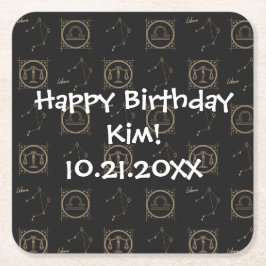 Bday Black & Gold Zodiac Libra Astrologie Sternzei Rechteckiger Pappuntersetzer