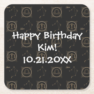 Bday Black & Gold Zodiac Libra Astrologie Sternzei Rechteckiger Pappuntersetzer