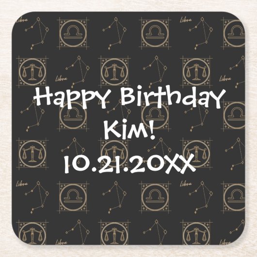 Bday Black & Gold Zodiac Libra Astrologie Sternzei Rechteckiger Pappuntersetzer (Vorderseite)