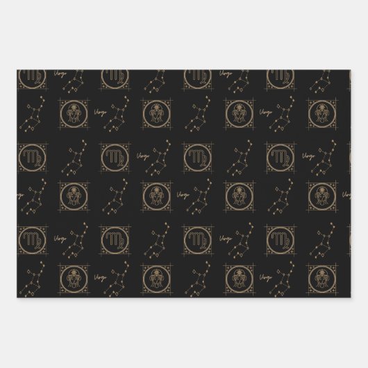 Bday Black & Gold Zodiac Virgo Astrologie Sternzei Geschenkpapier Set (Vorderseite 3)