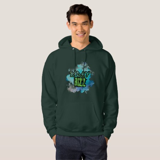 B'Day (Geburtstag) Rizz Grün und einfarbig blau Hoodie (Vorne ganz)