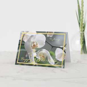 Bday Jenny White Orchids Eleganter Goldener Rahmen Karte