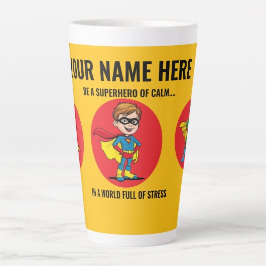 BE A SUPERHERO OF CALM IN A WORLD FULL OF STRESS. MILCHTASSE (Vorderseite)