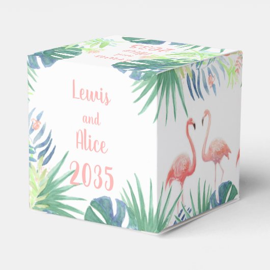 Be all Happy Forever! Fairy Tale Two Pink Flamingo Geschenkschachtel (Rückseite)