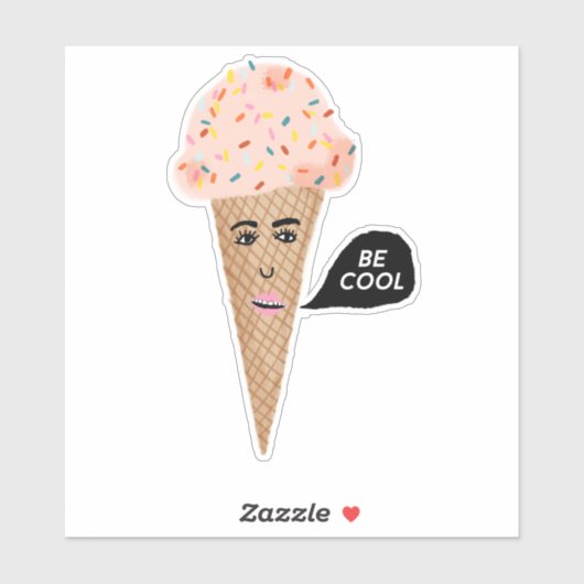 "BE COOL" Pink Ice Creme Cone Funny Illustration Aufkleber (Blatt)
