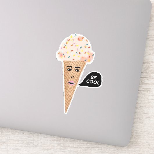 "BE COOL" Pink Ice Creme Cone Funny Illustration Aufkleber (Detail)