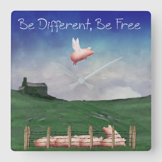 Be Different, Be Free Wall Clock Quadratische Wanduhr (Vorderseite)