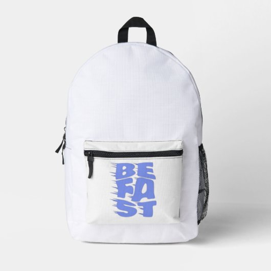 BE FAST - Dynamic Blue Typography Weißer Rucksack (Vorderseite)