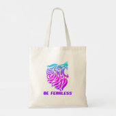 Be Fearless Neon Lion Motivational Gradient Design Tragetasche (Rückseite)