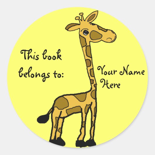 BE- Funny Giraffe Buchkleber Runder Aufkleber (Vorderseite)