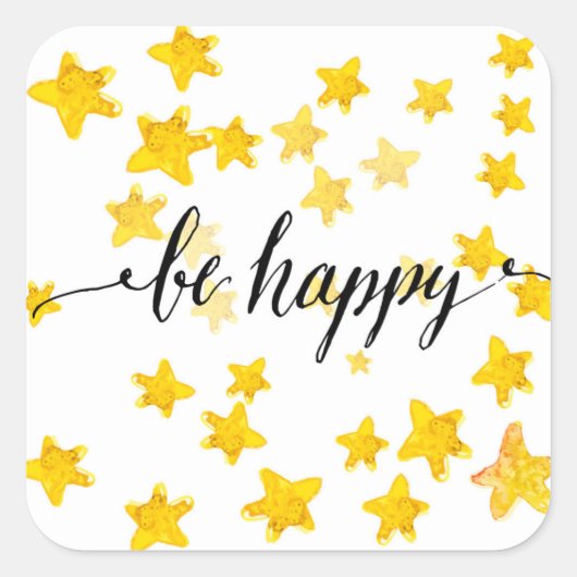 Be Happy 3 Quadratischer Aufkleber (Vorderseite)