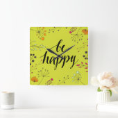 Be Happy 5 Quadratische Wanduhr (Zuhause)