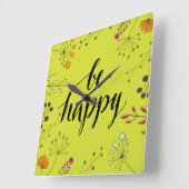 Be Happy 5 Quadratische Wanduhr (Winkel)
