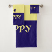 Be Happy Bath Towels (Butter Yellow & Navy Blue) Badhandtuch Set (Insitu)