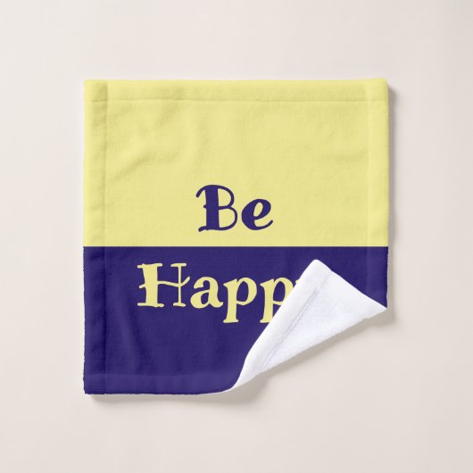 Be Happy Bath Towels (Butter Yellow & Navy Blue) Badhandtuch Set (Waschlappen)