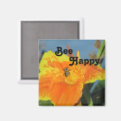 Be Happy Bee Pun Bright Orange Blume Foto Magnet (Vorderseite/Rückseite)