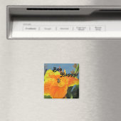Be Happy Bee Pun Bright Orange Blume Foto Magnet (In Situ (Geschirrspüler))