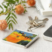 Be Happy Bee Pun Bright Orange Blume Foto Schlüsselanhänger (Seite)