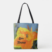Be Happy Bee Pun Bright Orange Blume Foto Tasche (Rückseite)