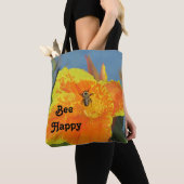 Be Happy Bee Pun Bright Orange Blume Foto Tasche (Von Nahem)