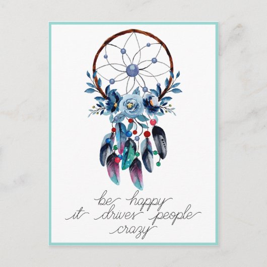 Be Happy Boho Dreamcatcher Feather Floral Postkarte (Vorderseite)