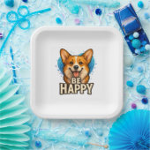 Be Happy Corgi Cute Dog Lover Design for Positive Pappteller (Party)