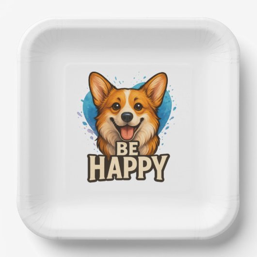 Be Happy Corgi Cute Dog Lover Design for Positive Pappteller (Vorderseite)