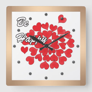 Be happy, elegant, love, red heart quadratische wanduhr