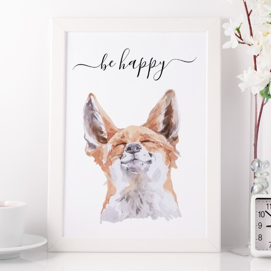 Be Happy Fox Kinderzimmer Child Woodland Poster