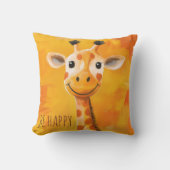 Be Happy Giraffe Yellow Orange Kids Motivierend Kissen (Vorderseite)