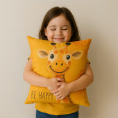 Be Happy Giraffe Yellow Orange Kids Motivierend Kissen