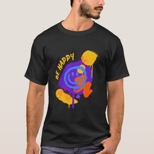 Be Happy Graffiti Smiley Colorful Street Art T-Shirt (Vorderseite)