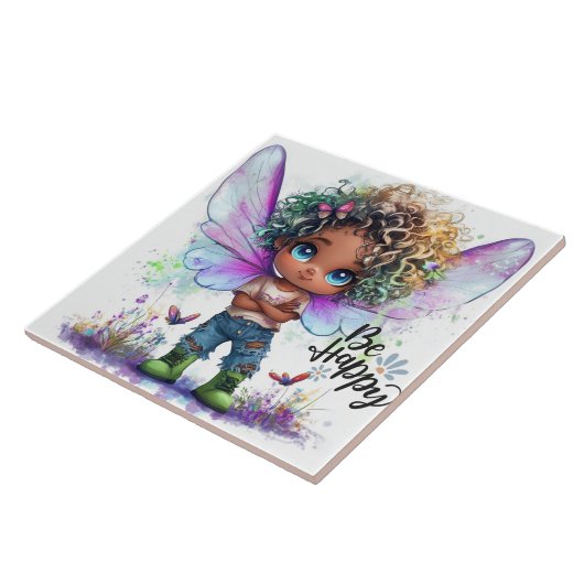 Be Happy Lil Fairy Keramik Tile Fliese (Seite)