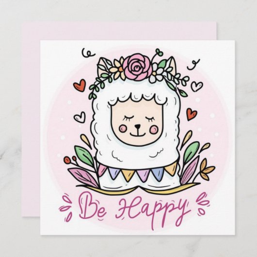 Be Happy Llama Feiertagskarte (Vorne/Hinten)