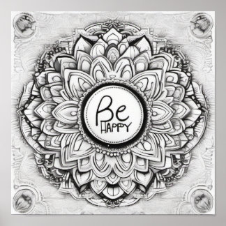 Be Happy Mandala Patster Poster