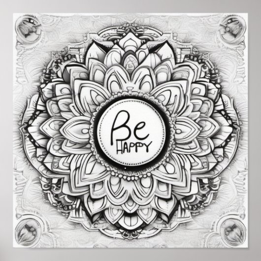 Be Happy Mandala Patster Poster (Vorne)