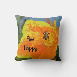 Be Happy Orange Lily Foto Bee Pun Nature Spaß Kissen