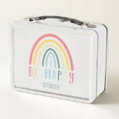 Be Happy Pastel Boho Rainbow Metall Brotdose (Rückseite)