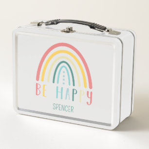 Be Happy Pastel Boho Rainbow Metall Brotdose
