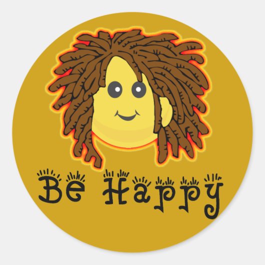 Be Happy Rasta Mon Dreadlocks Runder Aufkleber (Vorderseite)