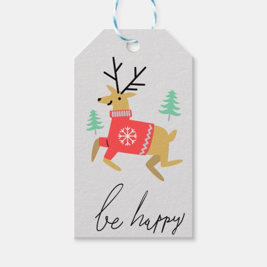 Be Happy Reindeer Geschenkanhänger (Vorderseite)