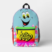 "Be Happy" Retro Backpack Bedruckter Rucksack (Vorderseite)