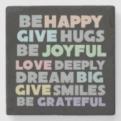 Be Happy Typografy Steinuntersetzer (Vorderseite)