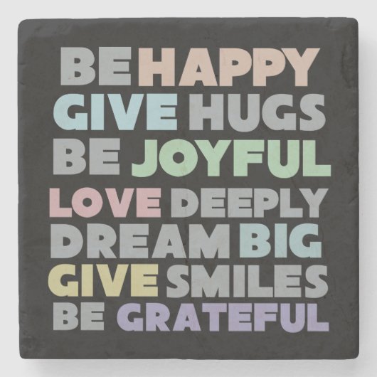 Be Happy Typografy Steinuntersetzer (Vorderseite)