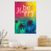 Be Happy Watercolor Funny Quote Poster (Küche)