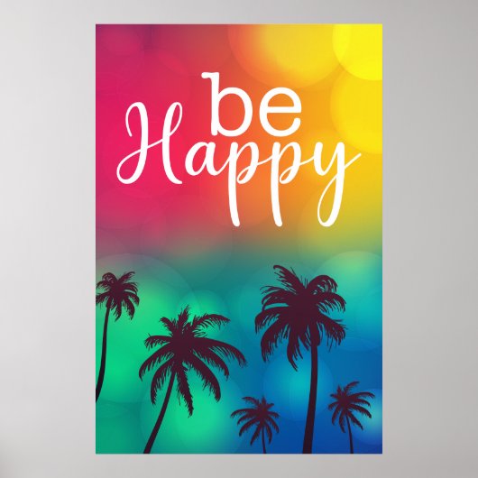Be Happy Watercolor Funny Quote Poster (Vorne)