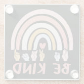 Be Kind ASL III - Amerikanische Gebärdensprache Glasuntersetzer (Rückseite)