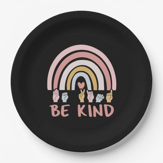 Be Kind ASL III - Amerikanische Gebärdensprache Pappteller (Vorderseite)